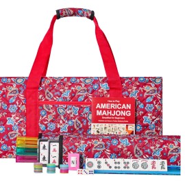 Jongyance American Mahjong Set, Mahjong Tiles Set, Red Bag, 166 White Tiles, 4 All-in-One Rack/Pushers (Ma Jong, Mah-Jongg, Majiang)