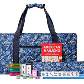Jongyance American Mahjong Set with Blue Carrying Bag, 166 White Tiles, 4 All-in-One Rack/Pushers, Mahjong Tiles Set (Ma Jong, Mah-Jongg, Majiang)