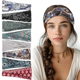 obeoby Headbands for Women, 8 Pack Boho Style Headbands Non Slip Fashion Wide Headband Hair Wrap for Daily Use Sport Yoga Running