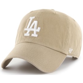 47 Brand MLB Khaki White Primary Logo Clean Up Adjustable Strap Baseball Dad Hat Cap, Adult One Size Fits All - Los Angeles Dodgers - Khaki White