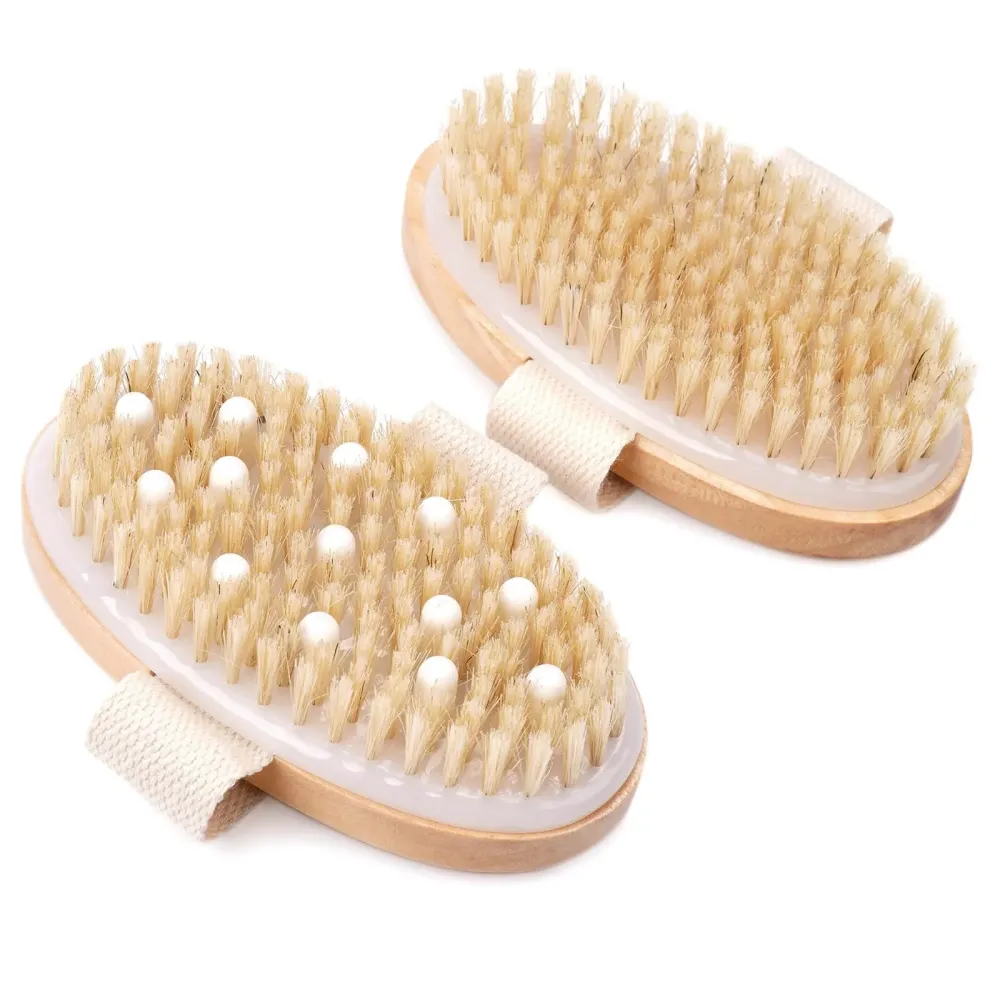 2 Pack Dry Brushing Body Brush, Natural Bristle Exfoliating Brush with Massage Nodes, for Lymphatic Drainage and Improving Skin Health and Reduces Acne 2 Pack Dry Brushing Body Brush, Natural Bristle Exfoliating Brush with Massage Nodes, for Lymphatic Drainage and Improving Skin Health and Reduces Acne