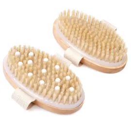 2 Pack Dry Brushing Body Brush, Natural Bristle Exfoliating Brush with Massage Nodes, for Lymphatic Drainage and Improving Skin Health and Reduces Acne