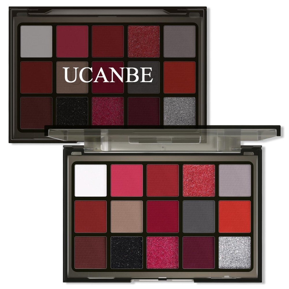 UCANBE Red Eyeshadow Makeup Palette, 15 Colors Burgunry Gray Silver Shimmer Matte Glitter Metallic Eye Shadow Pallet, Pigmented Make Up Kit for Halloween Parties Christmas Joker Vampire Clown UCANBE Red Eyeshadow Makeup Palette, 15 Colors Burgunry Gray Silver Shimmer Matte Glitter Metallic Eye Shadow Pallet, Pigmented Make Up Kit for Halloween Parties Christmas Joker Vampire Clown