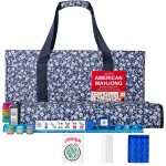 GUSTARIA American Mahjong Set,166 Premium Acrylic Tiles with Blue Prints, 4 All-in-One Color Rack/Pushers, Complete Mahjong Game Set with Floral Blue Carrying Bag