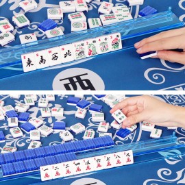 GUSTARIA American Mahjong Set,166 Premium Acrylic Tiles with Blue Prints, 4 All-in-One Color Rack/Pushers, Complete Mahjong Game Set with Floral Blue Carrying Bag GUSTARIA American Mahjong Set,166 Premium Acrylic Tiles with Blue Prints, 4 All-in-One Color Rack/Pushers, Complete Mahjong Game Set with Floral Blue Carrying Bag