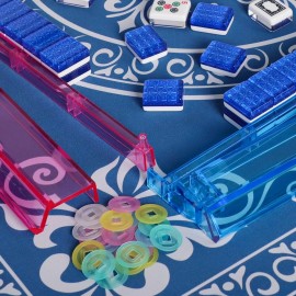 GUSTARIA American Mahjong Set,166 Premium Acrylic Tiles with Blue Prints, 4 All-in-One Color Rack/Pushers, Complete Mahjong Game Set with Floral Blue Carrying Bag GUSTARIA American Mahjong Set,166 Premium Acrylic Tiles with Blue Prints, 4 All-in-One Color Rack/Pushers, Complete Mahjong Game Set with Floral Blue Carrying Bag
