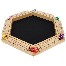 Pacific Shore Games Shut The Box Game 6 Player - Natural Wood, Wooden Board Game, Table Games for Adults, Bar Games, Portable Dice Game for 1-6 Players, Classic