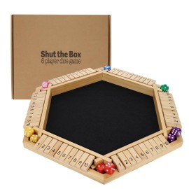 Pacific Shore Games Shut The Box Game 6 Player - Natural Wood, Wooden Board Game, Table Games for Adults, Bar Games, Portable Dice Game for 1-6 Players, Classic Pacific Shore Games Shut The Box Game 6 Player - Natural Wood, Wooden Board Game, Table Games for Adults, Bar Games, Portable Dice Game for 1-6 Players, Classic