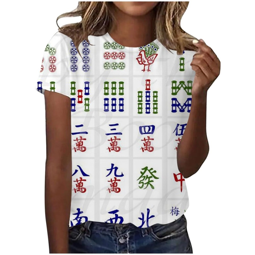 Women\'s Classic Versatile Daily Short Sleeved Mahjong Casual Round Neck T Shirt 2 Women Compression Shirts (Black, S) Women\'s Classic Versatile Daily Short Sleeved Mahjong Casual Round Neck T Shirt 2 Women Compression Shirts (Black, S)