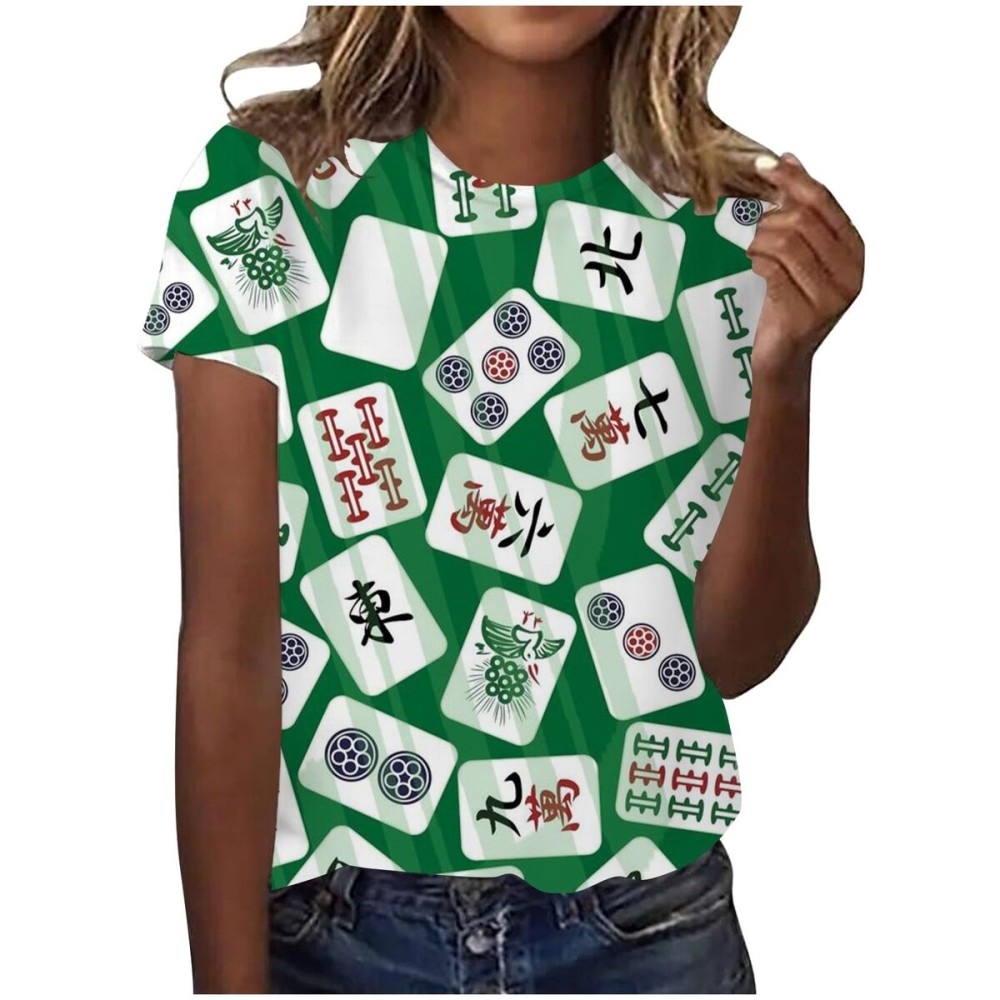 Generic Women\'s Classic Versatile Daily Short Sleeved Mahjong Casual Round Neck T Shirt 2 Women Compression Shirts (Beige, S), Small Generic Women\'s Classic Versatile Daily Short Sleeved Mahjong Casual Round Neck T Shirt 2 Women Compression Shirts (Beige, S), Small