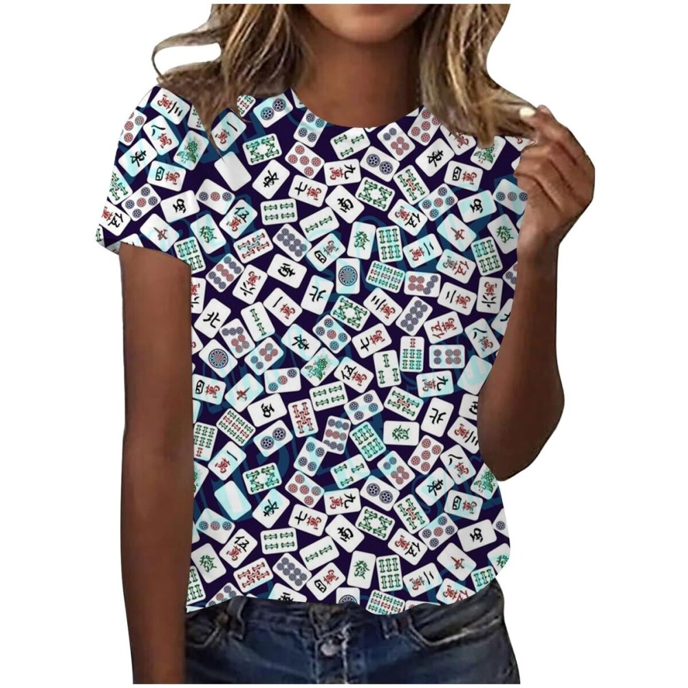 Generic Women\'s Classic Versatile Daily Short Sleeved Mahjong Casual Round Neck T Shirt 2 Women Compression Shirts (White, M), Medium Generic Women\'s Classic Versatile Daily Short Sleeved Mahjong Casual Round Neck T Shirt 2 Women Compression Shirts (White, M), Medium