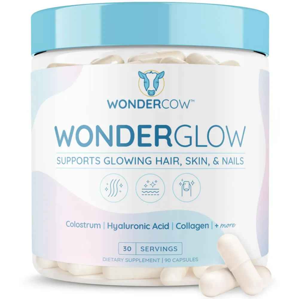 WONDERCOW Hair Skin and Nails Vitamins w/Bovine Colostrum, Collagen, Hyaluronic Acid, Biotin, Zinc, & LactoferrinSupports Faster Hair Growth, Stronger Nails and Glowing Skin (30 Servings, Capsule) WONDERCOW Hair Skin and Nails Vitamins w/Bovine Colostrum, Collagen, Hyaluronic Acid, Biotin, Zinc, & LactoferrinSupports Faster Hair Growth, Stronger Nails and Glowing Skin (30 Servings, Capsule)