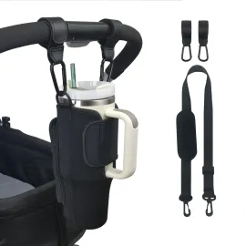 UXIETIN Stroller Cup Holder Compatible with Stanley,Stroller Cup Holder with Adjustable Strap and Pouch Taking Everywhere,Accessories for 30/40oz Stanley Cup