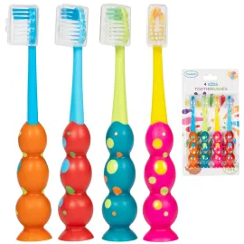 PRASBURR Kids Toothbrush - Soft Bristles with Suction Cup for Easy Storage, Toddler Toothbrush Age 2-4 and Older, Pack of 4