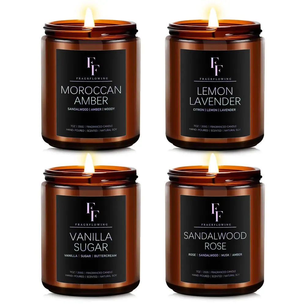 Scented Candles for Home Scented Aromatherapy Candles, 4 Pack 28 Oz Soy Wax Candle Gift Set for Women Men (Lemon Lavender/Vanilla Sugar/Sandalwood Rose/Moroccan Amber) Scented Candles for Home Scented Aromatherapy Candles, 4 Pack 28 Oz Soy Wax Candle Gift Set for Women Men (Lemon Lavender/Vanilla Sugar/Sandalwood Rose/Moroccan Amber)