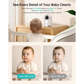 Jartoo 2K Video Baby Monitor with Camera and Audio, 3000ft Long Range Baby Monitor No WiFi 5.5 FHD Screen ANC Baby Camera Wireless, Room, Portable, Night Vision, 2-Way Talk, AI Cry Detect, 6000mAh