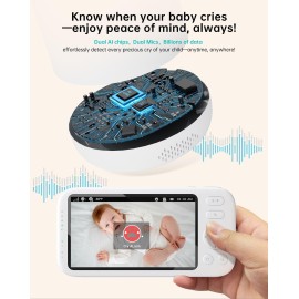 Jartoo 2K Video Baby Monitor with Camera and Audio, 3000ft Long Range Baby Monitor No WiFi 5.5 FHD Screen ANC Baby Camera Wireless, Room, Portable, Night Vision, 2-Way Talk, AI Cry Detect, 6000mAh