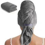 MABAO Microfiber Hair Towel Wrap for Women, Quick Dry Hair Turban Towel with Elastic Band, Microfiber Plopping Towel for Curly Hair, Stocking Stuffers for Women(Gray)