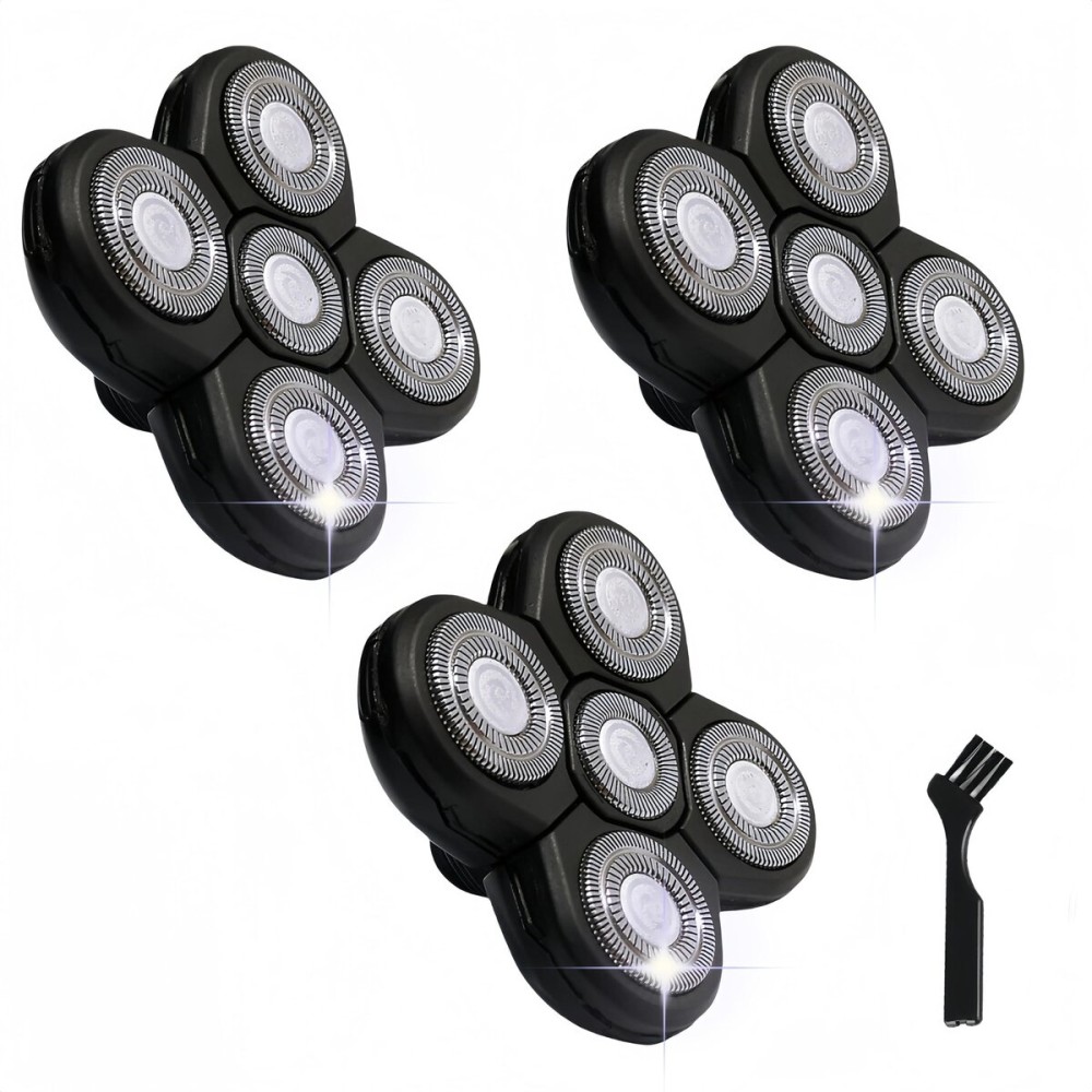 3 pcs Blades Refills Compatible with Freebird Head Shaver, 5 Blades Shaver Replacement Heads for Bald Men Freedom Grooming + 1 Cleaning Brush, Silver