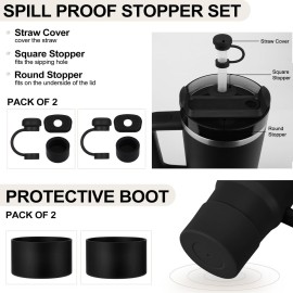 HYZ 8 Piece Accessories for Stanley Cup, Silicone Spill Proof Stopper Set and Protective Boot Including Straw Cover Cap for Stanley H2.0 20oz 30oz 40oz Tumbler, Black HYZ 8 Piece Accessories for Stanley Cup, Silicone Spill Proof Stopper Set and Protective Boot Including Straw Cover Cap for Stanley H2.0 20oz 30oz 40oz Tumbler, Black