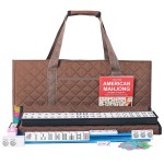 ZGME American Mahjong Set,166 White Tiles with Brown Rectangular Bag and Accessories,4 All-in-One Mahjong Racks with Pushers