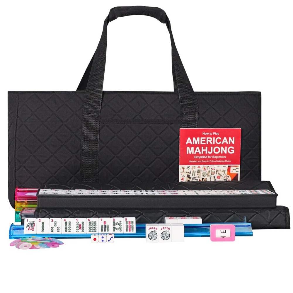 ZGME American Mahjong Set,166 White Tiles with Black Rectangular Bag and Accessories,4 All-in-One Mahjong Racks with Pushers,Complete Western Mahjong Set ZGME American Mahjong Set,166 White Tiles with Black Rectangular Bag and Accessories,4 All-in-One Mahjong Racks with Pushers,Complete Western Mahjong Set