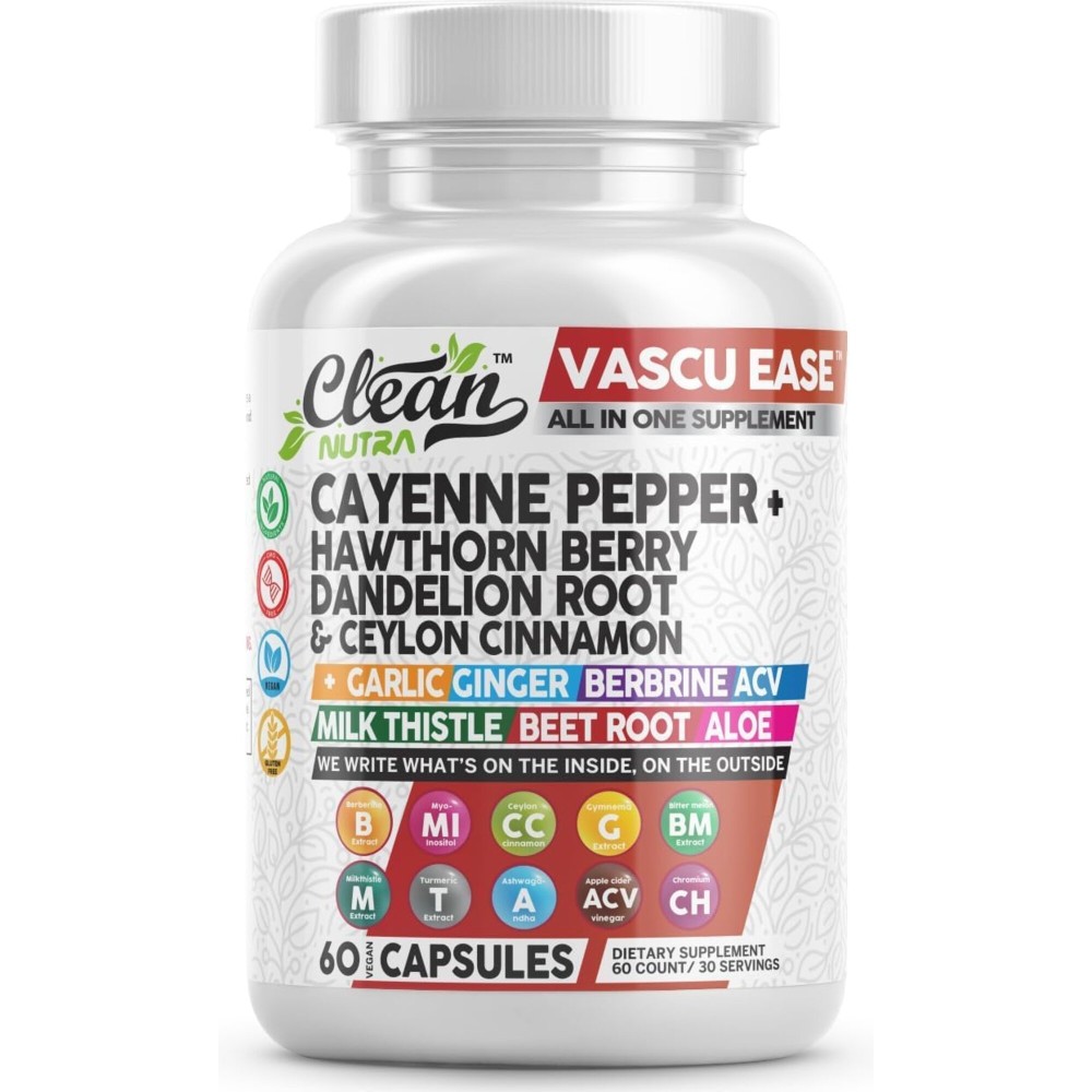 Clean Nutra Cayenne Pepper Capsules Supplement with Hawthorn Berry, Dandelion Root, Ceylon Cinnamon, Garlic, Ginger, Berberine, Apple Cider Vinegar, Milk Thistle, Beet Root, Aloe Vera Pills & More Clean Nutra Cayenne Pepper Capsules Supplement with Hawthorn Berry, Dandelion Root, Ceylon Cinnamon, Garlic, Ginger, Berberine, Apple Cider Vinegar, Milk Thistle, Beet Root, Aloe Vera Pills & More
