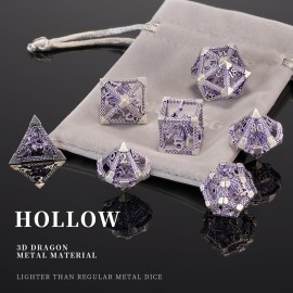 DND Dice, HNCCESG Purple White Dragon Hollow Metal Polyhedral Dice Set for Dungeons and Dragons Dice RPG MTG Table Board Games (Purple White Dragon) DND Dice, HNCCESG Purple White Dragon Hollow Metal Polyhedral Dice Set for Dungeons and Dragons Dice RPG MTG Table Board Games (Purple White Dragon)