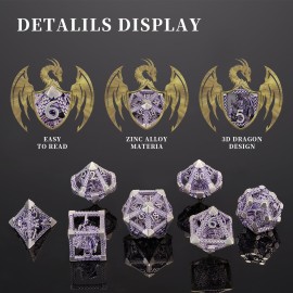 DND Dice, HNCCESG Purple White Dragon Hollow Metal Polyhedral Dice Set for Dungeons and Dragons Dice RPG MTG Table Board Games (Purple White Dragon) DND Dice, HNCCESG Purple White Dragon Hollow Metal Polyhedral Dice Set for Dungeons and Dragons Dice RPG MTG Table Board Games (Purple White Dragon)