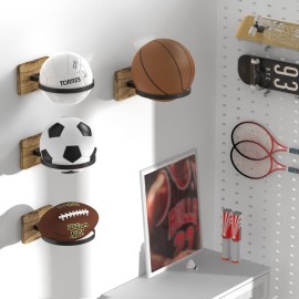 4 Pcs Wall Mount Basketball Holder with Wooden Base, Ball Storage Holders Display Rack for Autograph Basketball, Football, Soccer, Volleyball Collection, Sports Accessories Organizer for Player Fans 4 Pcs Wall Mount Basketball Holder with Wooden Base, Ball Storage Holders Display Rack for Autograph Basketball, Football, Soccer, Volleyball Collection, Sports Accessories Organizer for Player Fans