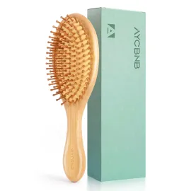 AYCBNB Bamboo Hair Brush for Hair Growth, Detangler Hairbrush with Natural Bamboo Bristles, Wooden Paddle Brush for Scalp Massage, All Hair Types, for Women, Men, and Kids