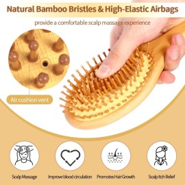 AYCBNB Bamboo Hair Brush for Hair Growth, Detangler Hairbrush with Natural Bamboo Bristles, Wooden Paddle Brush for Scalp Massage, All Hair Types, for Women, Men, and Kids