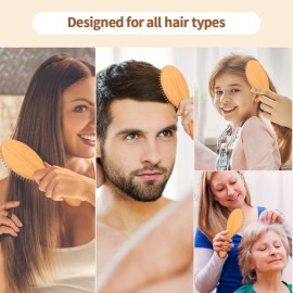 AYCBNB Bamboo Hair Brush for Hair Growth, Detangler Hairbrush with Natural Bamboo Bristles, Wooden Paddle Brush for Scalp Massage, All Hair Types, for Women, Men, and Kids