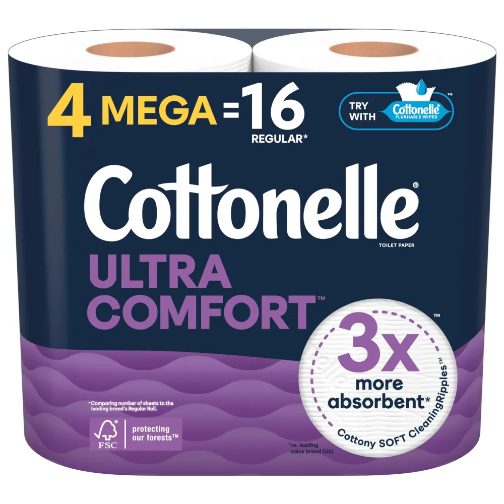 Cottonelle Ultra Comfort Soft Toilet Paper - 4 Mega Rolls (16 Regular Rolls), 244 Sheets Each Cottonelle Ultra Comfort Soft Toilet Paper - 4 Mega Rolls (16 Regular Rolls), 244 Sheets Each