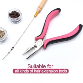 Quacc Hair Extension Pliers 3-Hole Mini Hair Extension Tool for Micro and Nano Ring Hair Extensions (Pink)