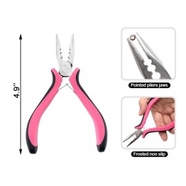 Quacc Hair Extension Pliers 3-Hole Mini Hair Extension Tool for Micro and Nano Ring Hair Extensions (Pink)