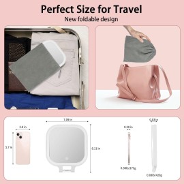 DESCHEN Rechargeable Travel Makeup Vanity Mirror with Lights and Magnification, Portable 1X/10X Magnifying Mirror with 3 Color Light, Lighted Makeup Mirror with Magnification, Folding LED Desk Mirror