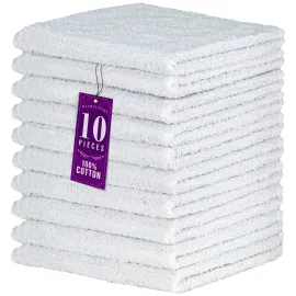 DecorRack 10 Pack 100% Cotton Wash Cloth, Luxurious Soft, 12 x 12 inch Ultra Absorbent, Machine Washable Washcloths, White (10 Pack)