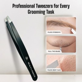 Beauty Power Professional Tweezers - Slant, Durable Lightweight German Stainless Steel, Ultra Precision Tweezers for Eyebrows, Facial Hair, Chin, and Ingrown Hair Removal - Gift (Matte Black) Beauty Power Professional Tweezers - Slant, Durable Lightweight German Stainless Steel, Ultra Precision Tweezers for Eyebrows, Facial Hair, Chin, and Ingrown Hair Removal - Gift (Matte Black)