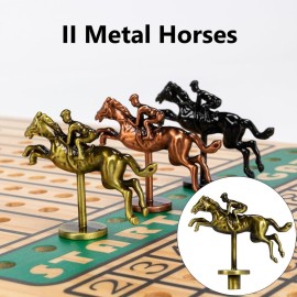 Horse Race Board Game, Horse Racing Game with 11 Luxury Metal Horses, 4 Dice, 2 Boxes of Cards, and Thickened Wood Horse Race Game Board