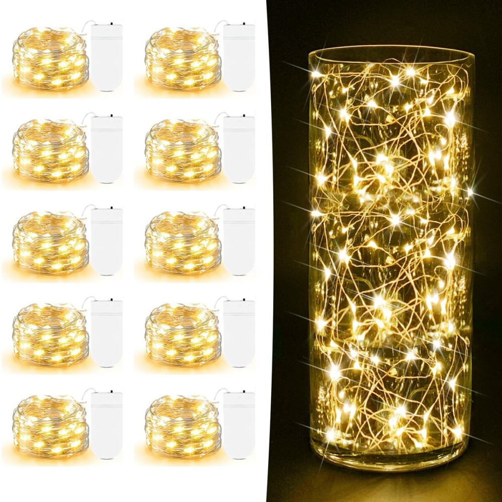10 Pack Fairy Lights Battery Operated - 7ft 20 LED Twinkle Lights Copper Wire Mini String Lights Firefly Lights for Mason Jars DIY Crafts Christmas Wedding Party Centerpiece Table Decor, Warm White