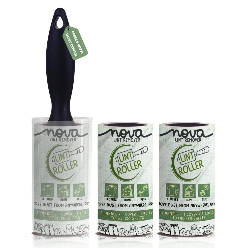 NOVA LINT REMOVER Lint Roller for Clothes Pet Hair Fur Remover from Clothes Lint Remover for Clothes Lint Remover Roller with Cover| 3 Refill (10 Cm) X 60 Sheets = 180 Sheets | Standard Roller LINT NOVA LINT REMOVER Lint Roller for Clothes Pet Hair Fur Remover from Clothes Lint Remover for Clothes Lint Remover Roller with Cover| 3 Refill (10 Cm) X 60 Sheets = 180 Sheets | Standard Roller LINT