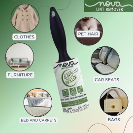 NOVA LINT REMOVER Lint Roller for Clothes Pet Hair Fur Remover from Clothes Lint Remover for Clothes Lint Remover Roller with Cover| 3 Refill (10 Cm) X 60 Sheets = 180 Sheets | Standard Roller LINT