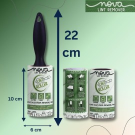 NOVA LINT REMOVER Lint Roller for Clothes Pet Hair Fur Remover from Clothes Lint Remover for Clothes Lint Remover Roller with Cover| 3 Refill (10 Cm) X 60 Sheets = 180 Sheets | Standard Roller LINT