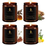 Scented Candles Set, Men Candle Set, 4 Pack Candles Gifts for Men, Soy Candle Scents of Vintage Oak/Magnolia & Sandalwood/Moroccan Amber/Lemon Eucalyptus