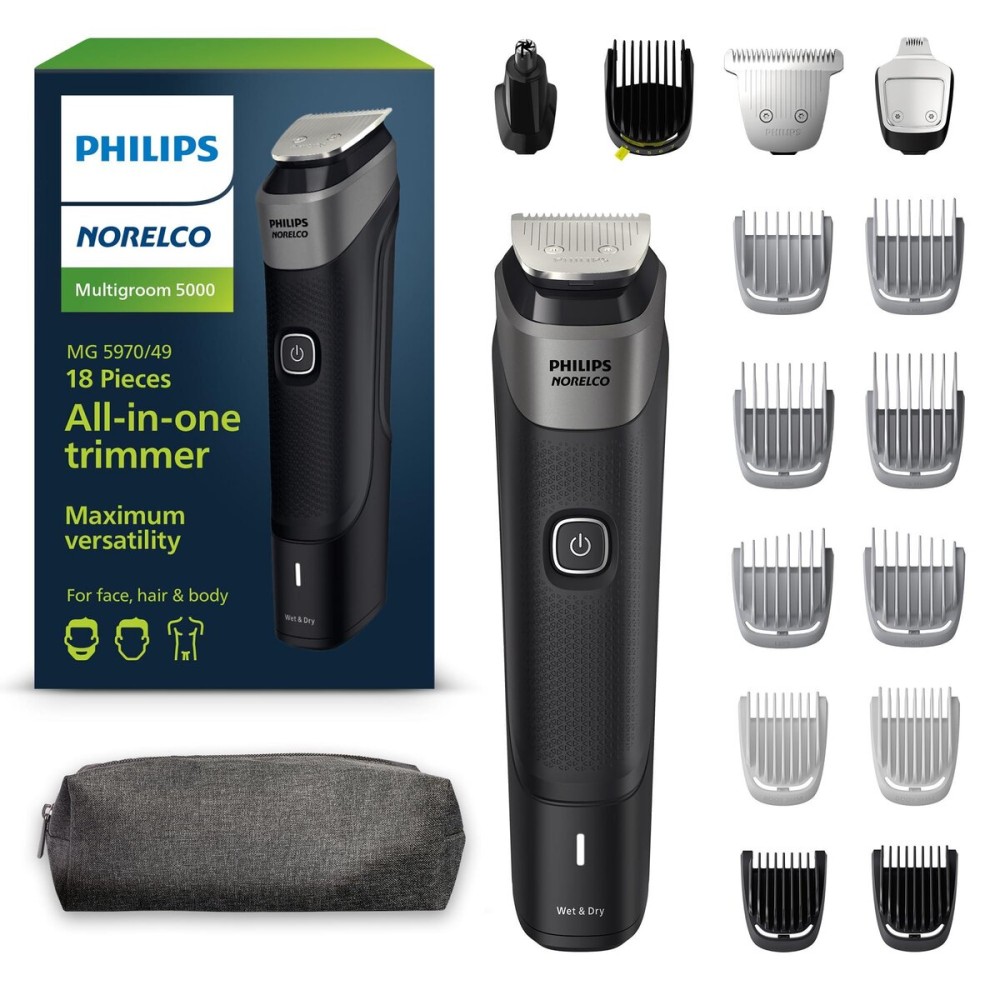 Philips Norelco Multigroom 5000 Series, All-in-One Trimmer, Beard Trimmer and Hair Clipper, 18-Piece Men\'s Grooming Kit for Beard, Face, Nose, Ear, Body, with Titanium Blades, Travel Pouch, MG5970/49 Philips Norelco Multigroom 5000 Series, All-in-One Trimmer, Beard Trimmer and Hair Clipper, 18-Piece Men\'s Grooming Kit for Beard, Face, Nose, Ear, Body, with Titanium Blades, Travel Pouch, MG5970/49