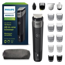 Philips Norelco Multigroom 5000 Series, All-in-One Trimmer, Beard Trimmer and Hair Clipper, 18-Piece Men\'s Grooming Kit for Beard, Face, Nose, Ear, Body, with Titanium Blades, Travel Pouch, MG5970/49