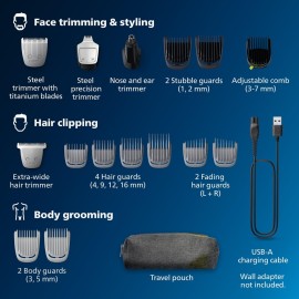 Philips Norelco Multigroom 5000 Series, All-in-One Trimmer, Beard Trimmer and Hair Clipper, 18-Piece Men\'s Grooming Kit for Beard, Face, Nose, Ear, Body, with Titanium Blades, Travel Pouch, MG5970/49 Philips Norelco Multigroom 5000 Series, All-in-One Trimmer, Beard Trimmer and Hair Clipper, 18-Piece Men\'s Grooming Kit for Beard, Face, Nose, Ear, Body, with Titanium Blades, Travel Pouch, MG5970/49
