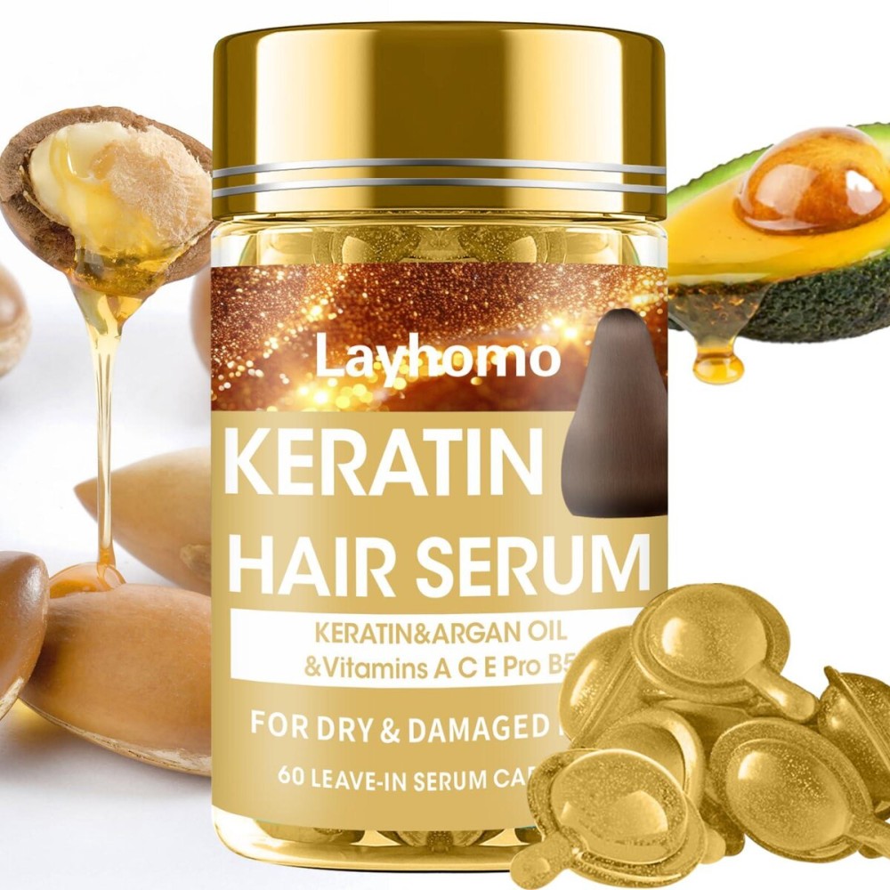 Keratin Hair Treatment Serum,60 Capsules Hair Treatment Oil for Dry Damaged Hair,Hair Oil with Keratin,Argan Oil-Leave-in Anti Frizz Conditioner with Vitamins A, C, E & B5- No Rinse for All Hair Types Keratin Hair Treatment Serum,60 Capsules Hair Treatment Oil for Dry Damaged Hair,Hair Oil with Keratin,Argan Oil-Leave-in Anti Frizz Conditioner with Vitamins A, C, E & B5- No Rinse for All Hair Types
