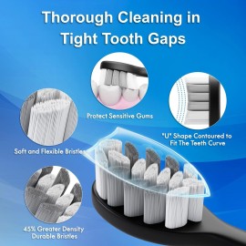 Sonic Electric Toothbrush for Adults and Kids, Comes with 10 Brush Heads & Travel Case, 5 Modes with 2 Minutes Built in Smart Timer, One Charge for 90 Days, 42,000 VPM Motor (Black)